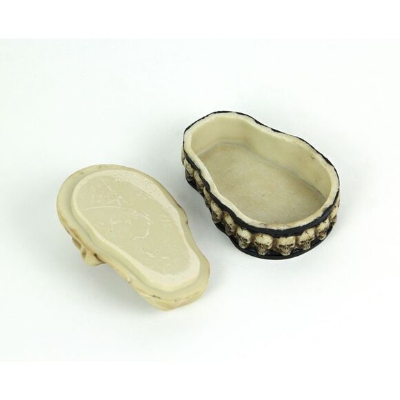 Creepy Human Skull Lidded Trinket Box With Jeweled Red Eyes - Picture 3 of 3